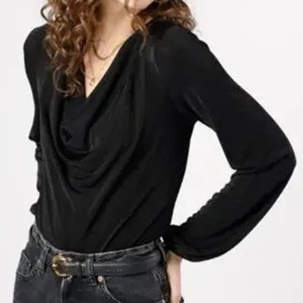 Band Of The Free Aggie Black Cowl Neck Slinky Long Sleeve Bodysuit M